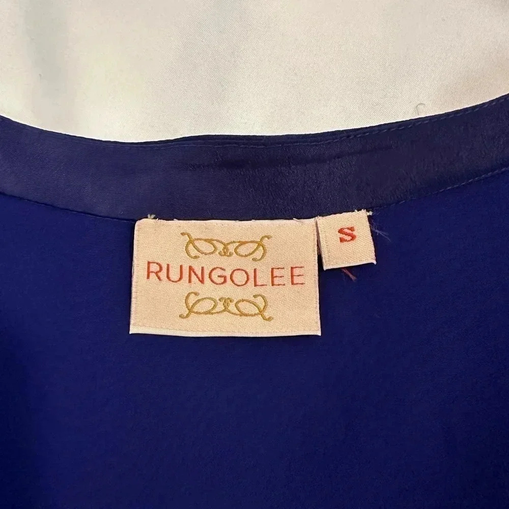 Rungolee Cocktail Dress Short Mini Blue Drape with wrap tie sash Small - Picture 4 of 5